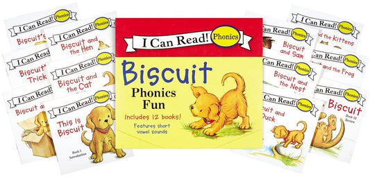Biscuit 12-Book Phonics Fun!: A Box of 12 Mini-Books Featuring Short and Long Vowel Sounds by Capucilli, Alyssa Satin