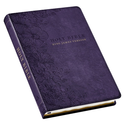 KJV Holy Bible, Thinline Large Print Faux Leather Red Letter Edition Thumb Index & Ribbon Marker, King James Version, Purple Floral by Christian Art Gifts